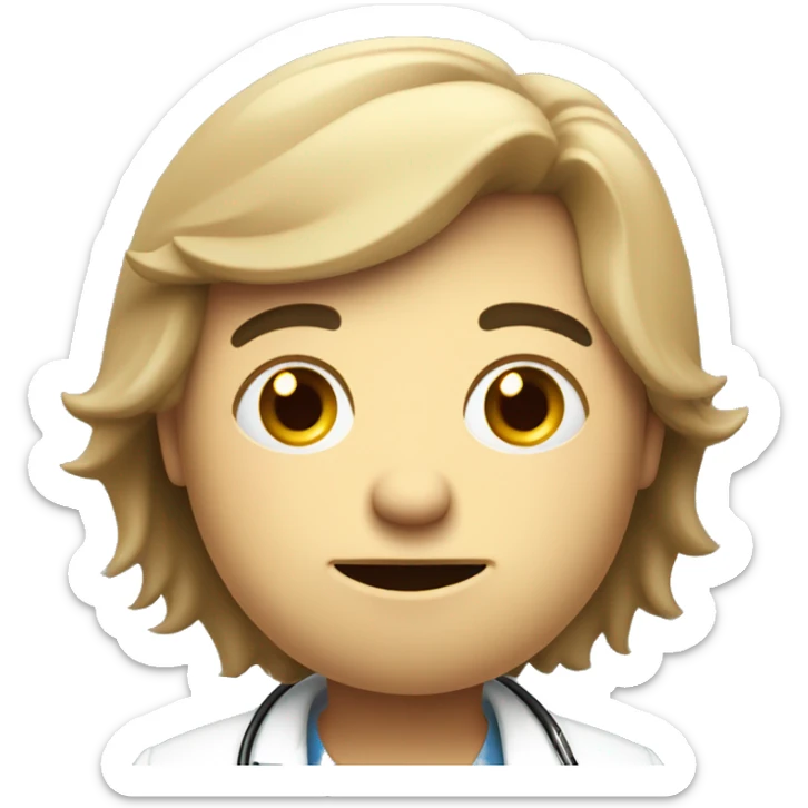 A cartoon-style 3D illustration of a taller, sad-looking doctor aged 30-35 with sticker