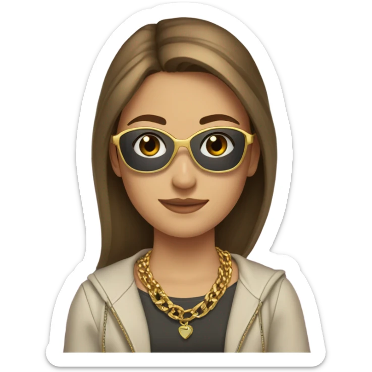 Teen Caucasian girl sitting on couch with brown hair sunglasses and gold necklace  sticker