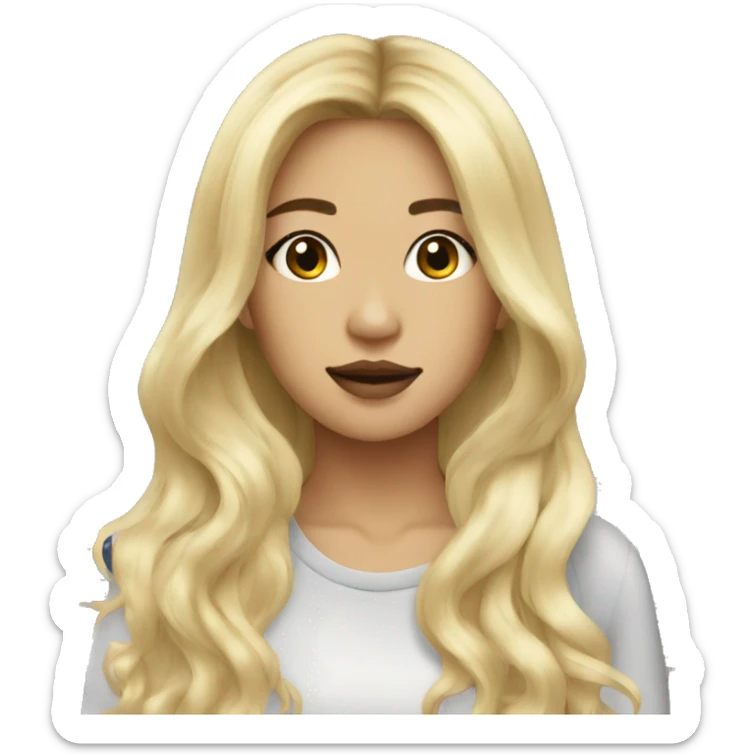 asian blonde long hair, city girl, wear make up sticker