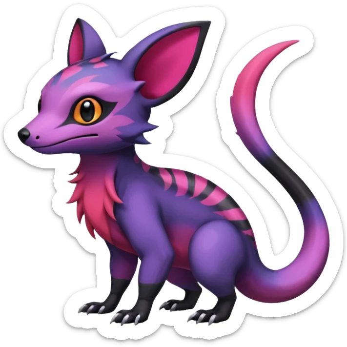 Rare epic aesthetic colorful Salandit-Noibat-Eevee-Civet-species-Fakemon-hybrid-creature, with markings, full body sticker