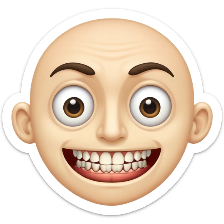 a man with extremely wide eyes and an impossibly large mouth full of countless teeth sticker