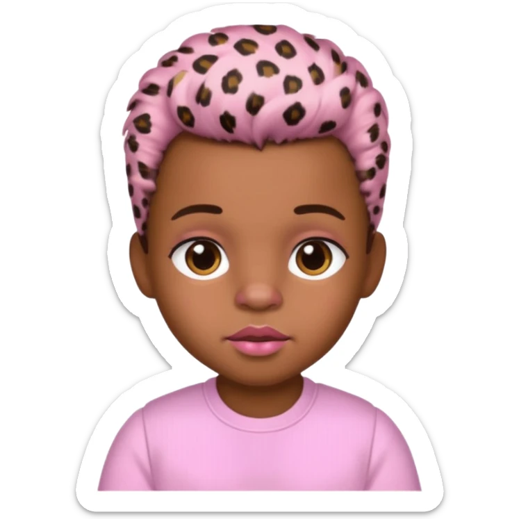 brown-skin boy with baby pink blush and glossy lips and leopard print hair ￼ sticker