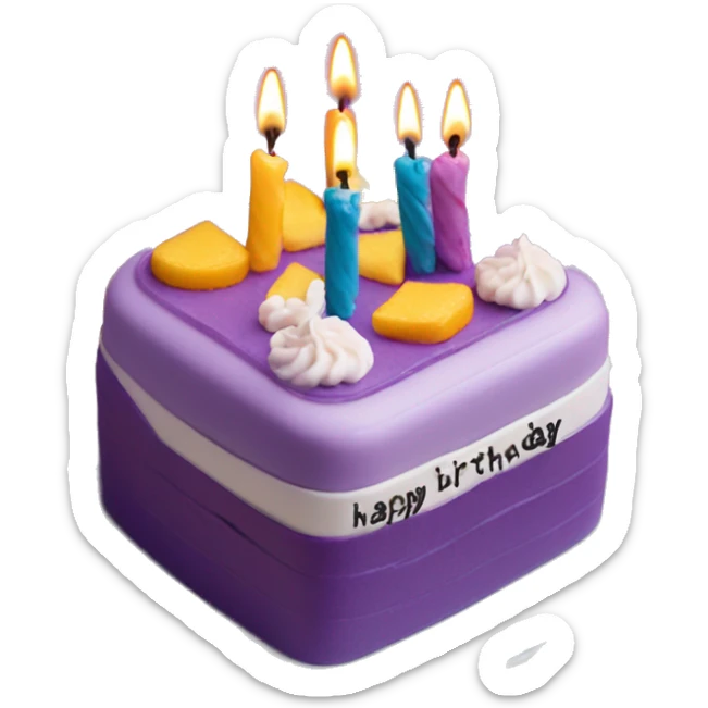 Purple Colored bento birthday with frosting and written on the cake "happy birthday" in flowy letters sticker