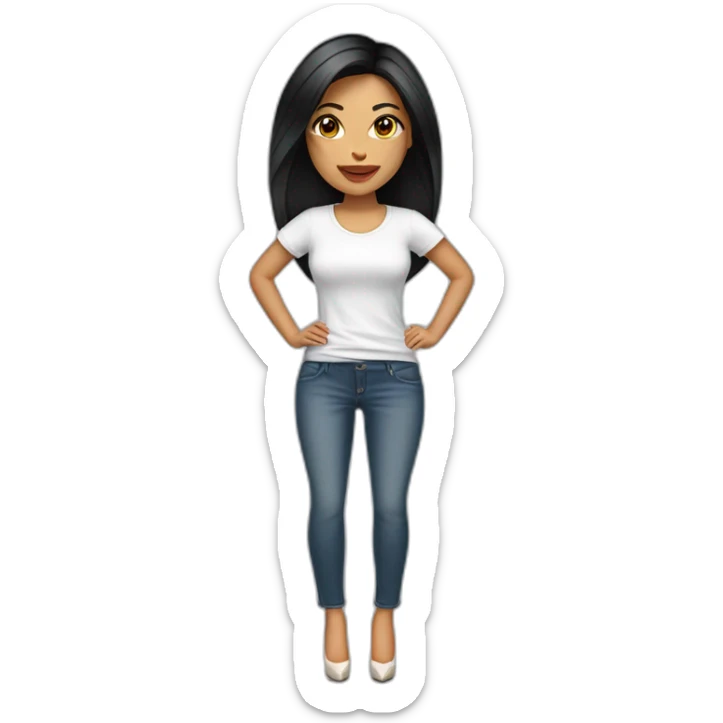 Brazilian Woman with small lips black eyes black straight middle size hair dressing jeans with white Tshirt in high heels sticker