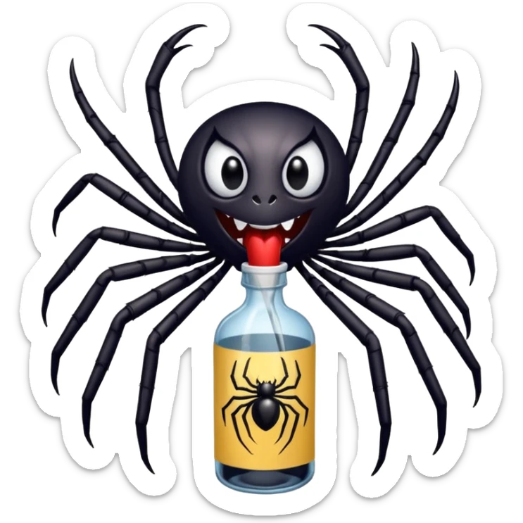 wesoły śmieszny pająk z butelka jadu i banerem witaj  sticker