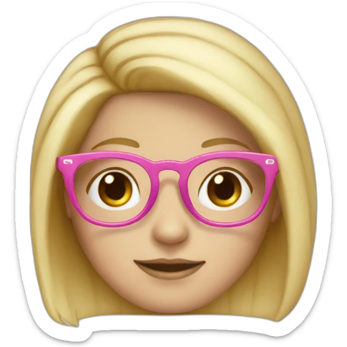 White girl with blond hair and pink glasses sticker