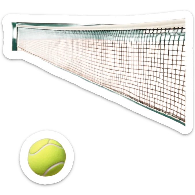 A tennis court at the Roland Garros tournament, with the iconic clay surface and a tennis ball bouncing near the net. The scene evokes the energy and excitement of the grand event, with vibrant crowds in the stands and a competitive atmosphere. sticker