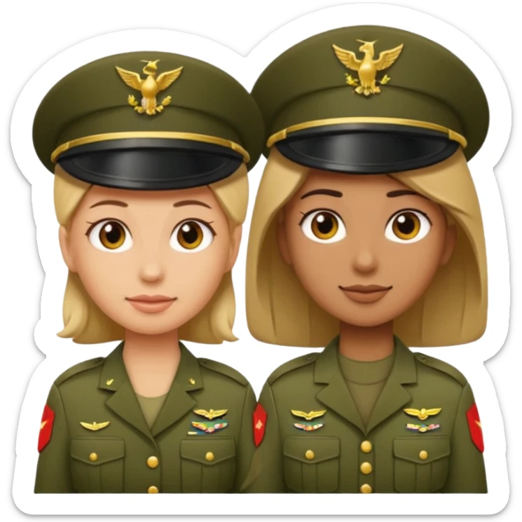 one emoji (female) wearing Army combat uniform and a second emoji (male) wearing the army green service uniform sticker