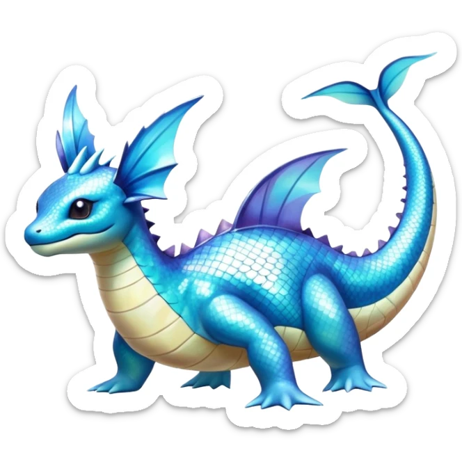 Shiny Exotic Colorful epic Lapras-Salamence-Vaporeon-Fakémon-hybrid-creature (full body)  sticker