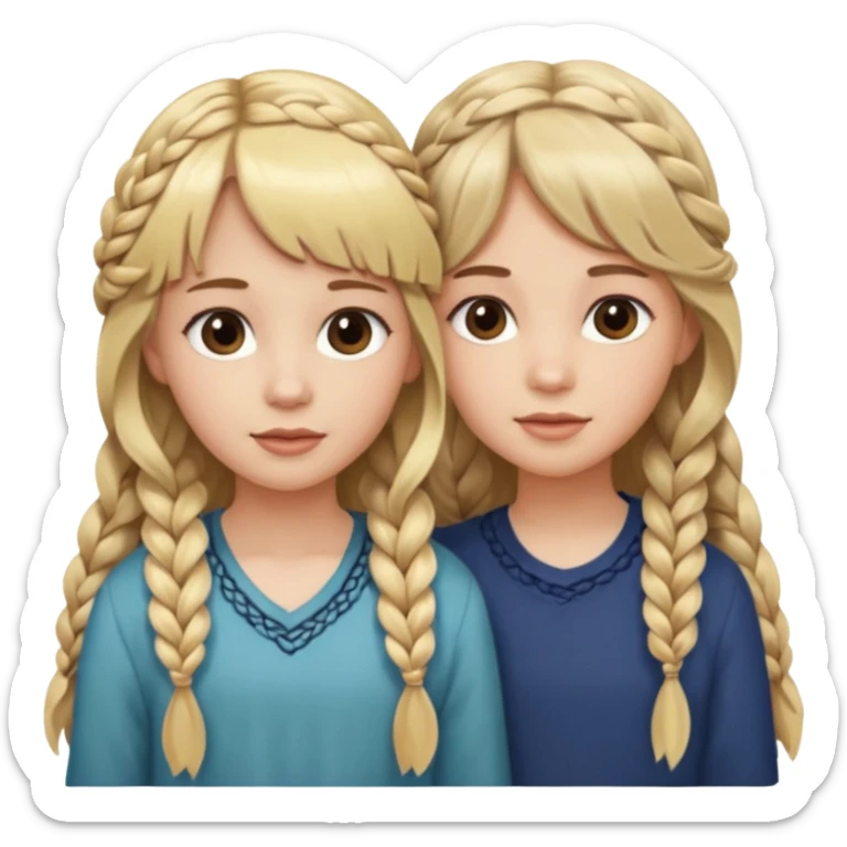 Sister with bangs and long wavy flowing blonde hair and her sister with long brown hair  braided to one side.  Close loving sisters💛 sticker