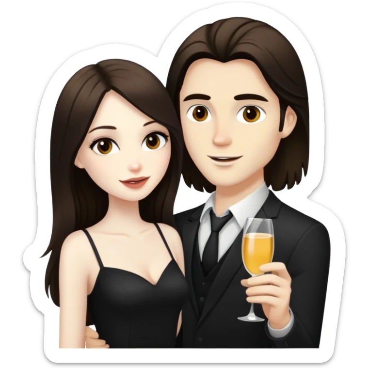 girl with long dark brown hair and pale skin flirting with blonde man at the club sticker