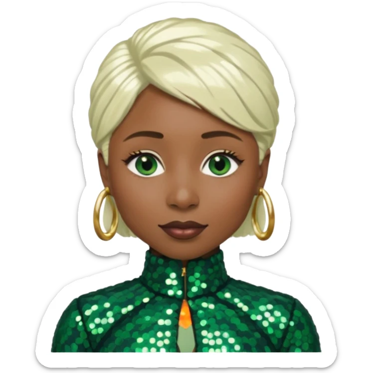 Cynthia Erivo with platinum blonde hair, dark green sequin outfit sticker