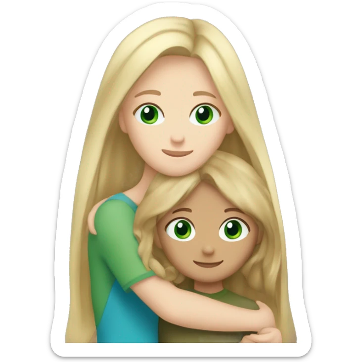 Blonde hair blue eyed girl hugging brown hair green eyed girl  sticker