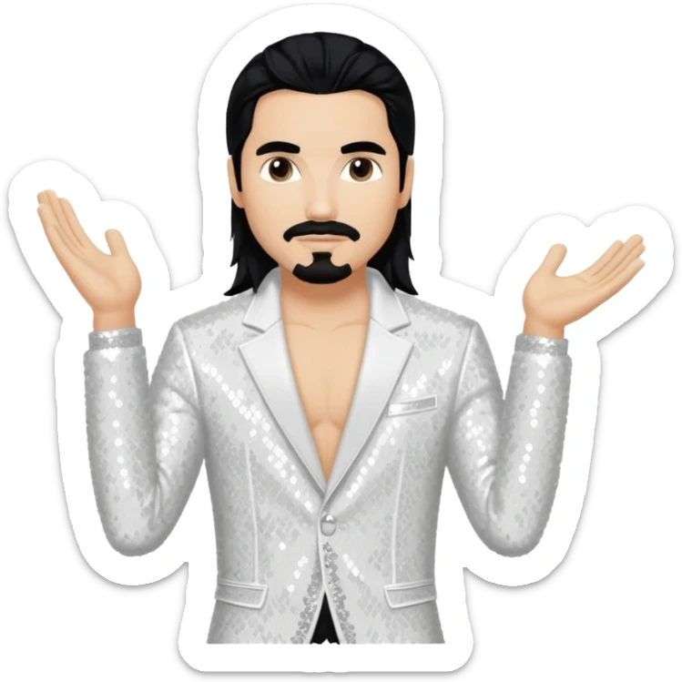 Kevin Richardson from Backstreet Boys with long black hair, white sequin outfit sticker