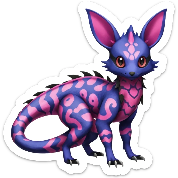 Rare epic aesthetic colorful Salandit-Noibat-Eevee-Genet-species-Fakemon-hybrid-creature, with markings, full body sticker