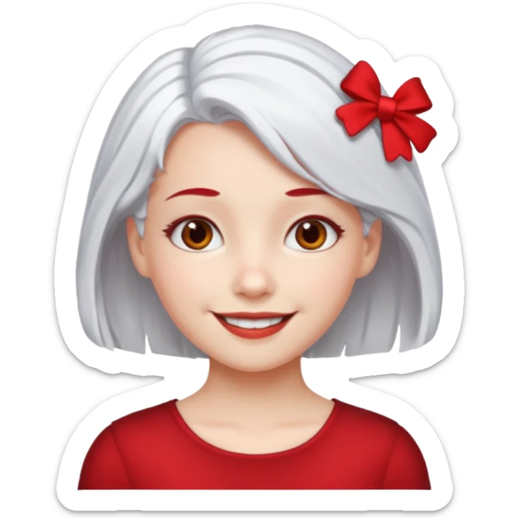  girl with white\ hair and red color hairclip sticker