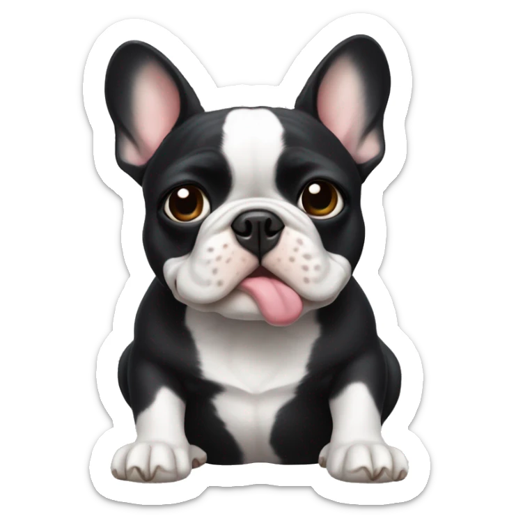 French bulldog, black fur, a little white spot om tur middle of the chest, blow a kiss sticker