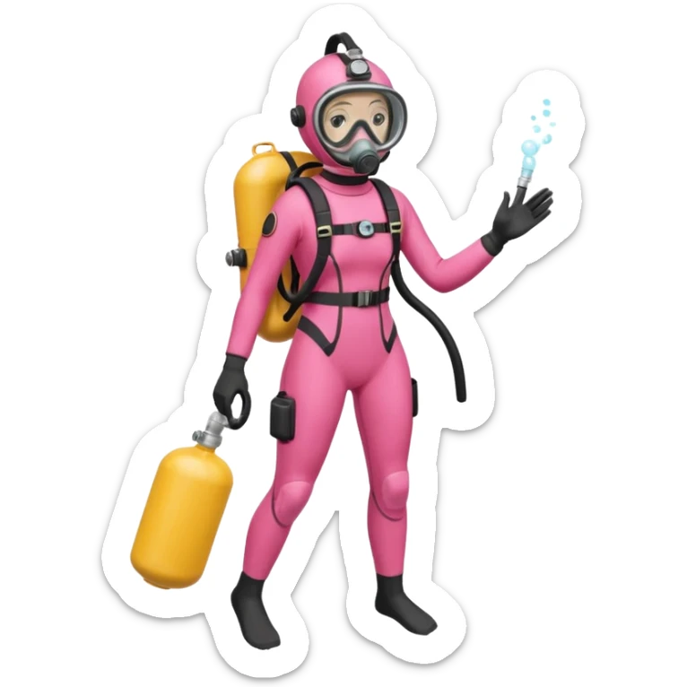 woman diver full body with pink diver suit, diver mask and oxygen tank
 sticker