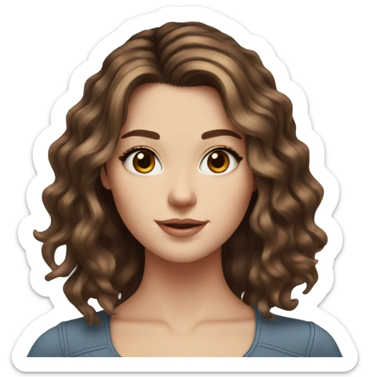 White girl blue eyes with medium length voluminous brown hair with brown highlights balayage  sticker