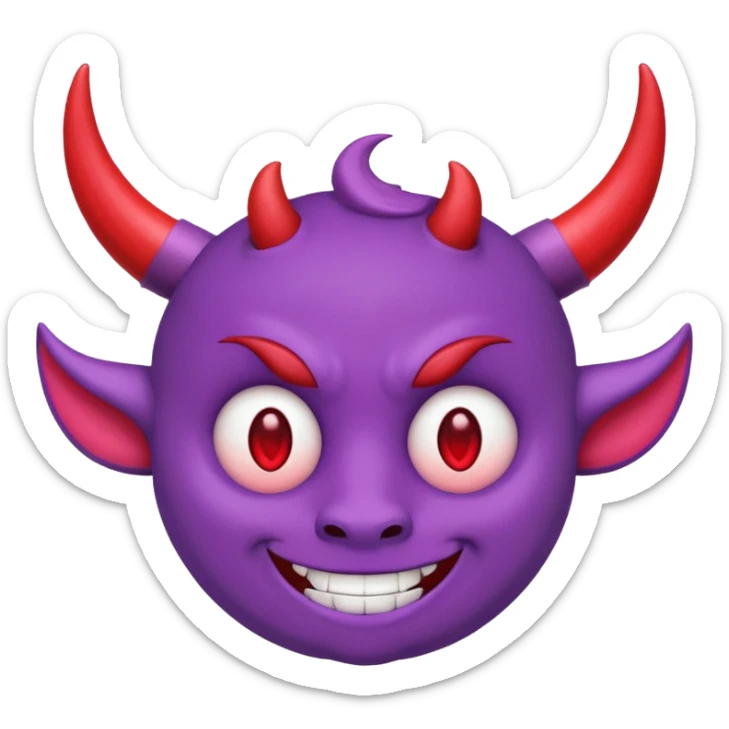 Purple demon emoji with red hearts for eyes, cartoony, circular head with horns, cute basic Google emoji sticker