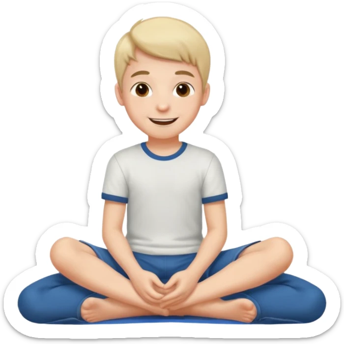 emoji- of a smiley boy sitting on the bed with legs on the floor sticker