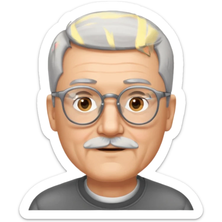 Homme 66 ans cheveux gris en brosse et barbe grise de trois jours lunettes  sticker