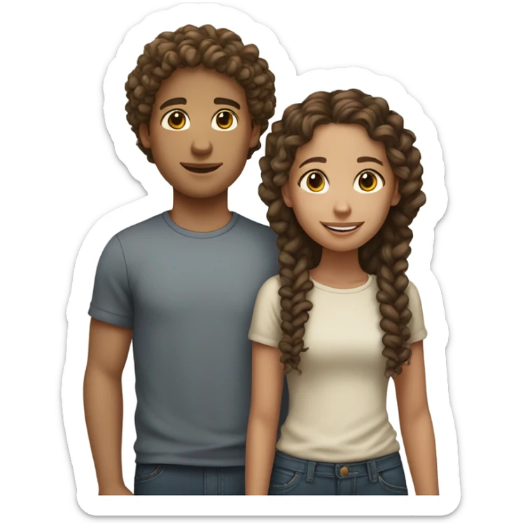 Lightskin boy with curly hair with brown hair girl with braids sticker