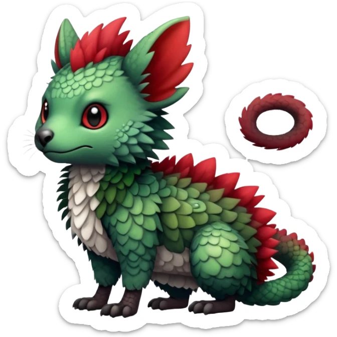 Kawaii Cute Edgy Black Green Red fluffy scaly Trico-animal-creature full body sticker