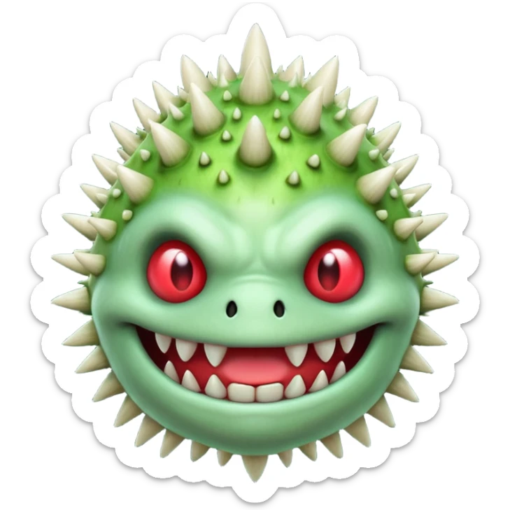 poisonous mushroom monster portrait, head and shoulders only, toxic green glow, scary grin, spiky mushroom head, 3D cartoon, mobile game icon style, clean background, no text, no watermark

 sticker