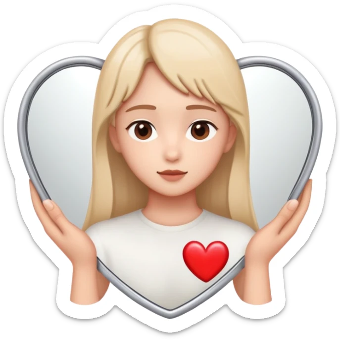 Person looking in mirror with heart for 'Love Yourself' song sticker