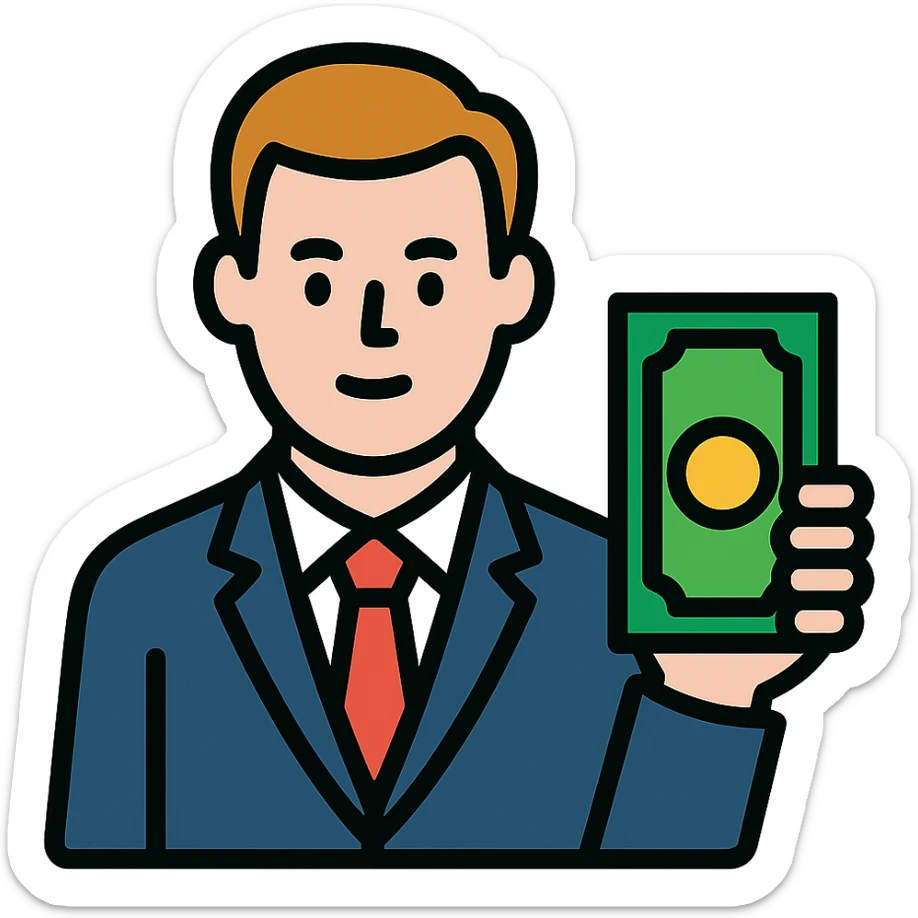 Nikolai Astrup, Norwegian politician, holding a pack of money in his hand sticker