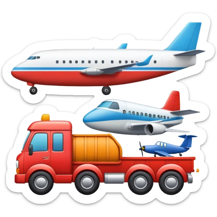 apple style emoji of a truck, ship, and airplane together, alternate version, representing Transport sticker