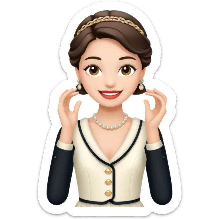 ma petite sœur, qui prend un vêtement pour adultes chez Chanel et la sticker