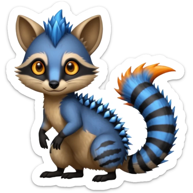 Fiery Blue-Flamed Handsome Wicked Cool Hot Edgy Badass Numbat-Trico-Civet-Vernid-fusion-hybrid-creature sticker