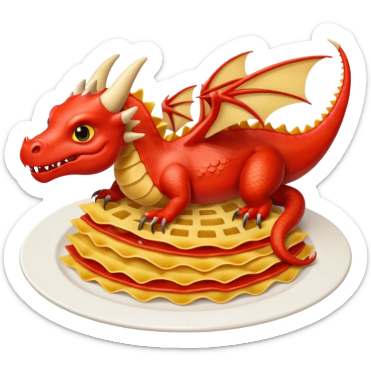 Dragon con cuerpo de pasta canelloni que el cuerpo enga su cuerpo normal con patas y que tenga tres cabezas de dragon sticker