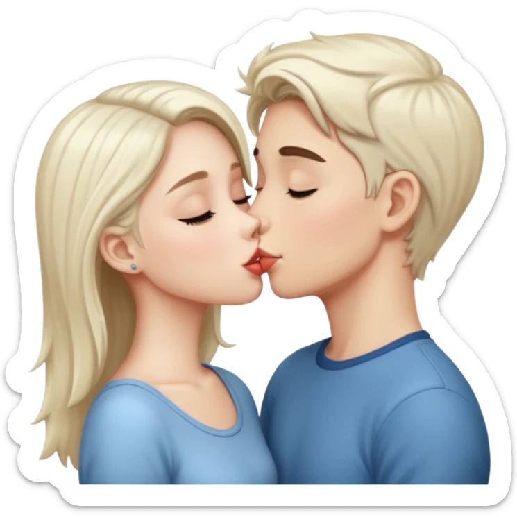 A Cute white skin  boy kissing a white skin girl  sticker
