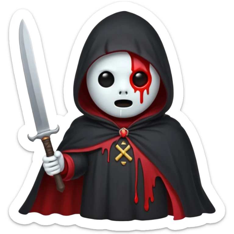 make a ghost face emoji with a cloak on and a bloody knife from the movie scream sticker