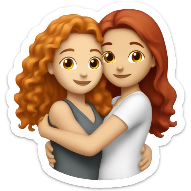 Two white females hugging each other one with red hair and the other with brown hair both white females  sticker