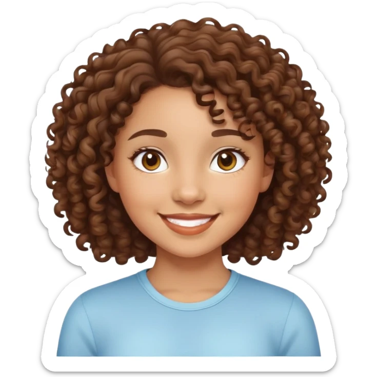 mixed-race girl with curly brown hair, smiling face sticker