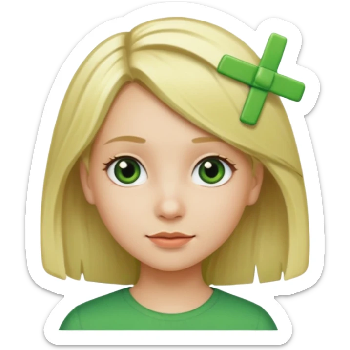  girl with blonde hair and green color hairclip sticker