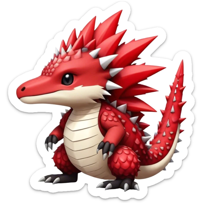 Cute cool black red white animal hybrid Fakemon full body, detailed, spiky, scaly, edgy sticker