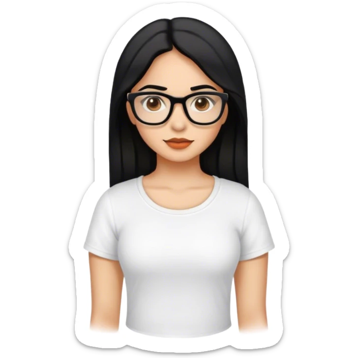A latina girl with black hair brown eyes black glasses wearing white top, she has light skin is mexican sticker