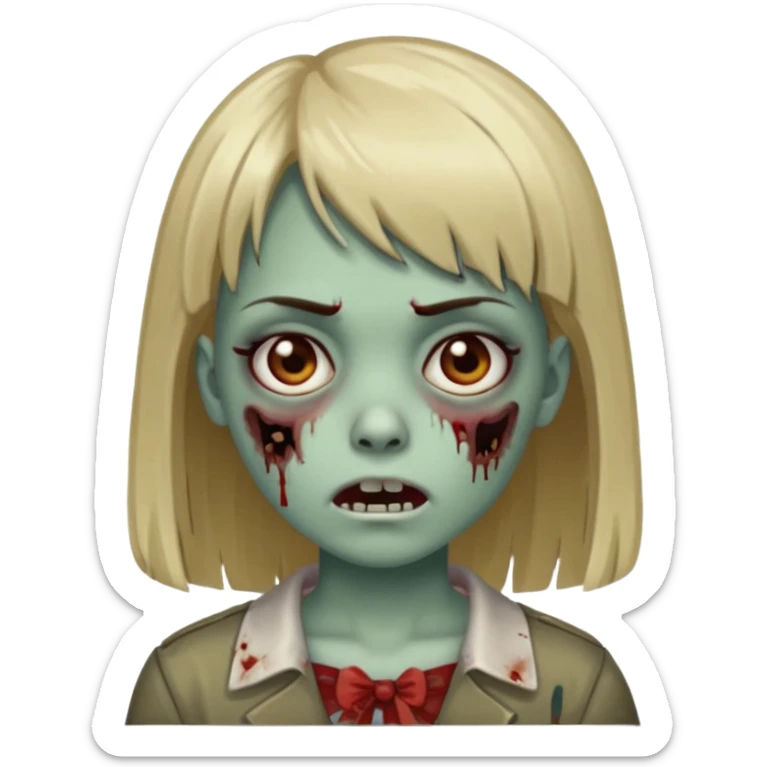 me faça uma garota zumbi de franja com cabelo médio liso versão emoji do ios sticker