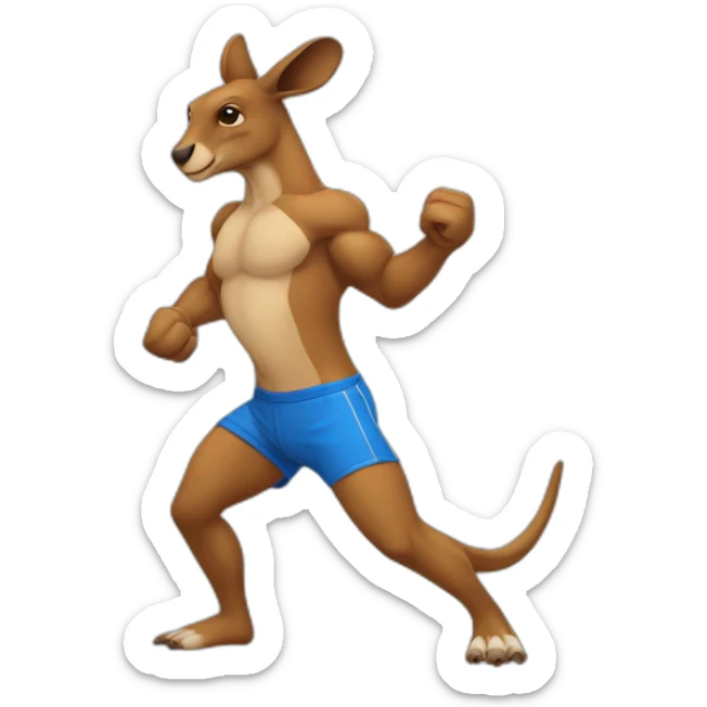 Body builder adult kangaroo blue coloured body punching in left side blue body sticker