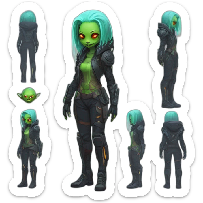 cyberpunk alien character desing scifi roguelike rpg style inspired by slay the spire digital art sticker