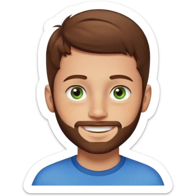 a young boy with brown hair, with a mix of blue and green eyes, a little bit of beard. smiling and light skin colour sticker