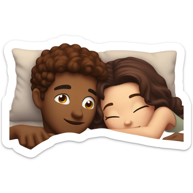Burgundy haired girl and brunette boyfriend cuddling in bed sticker
