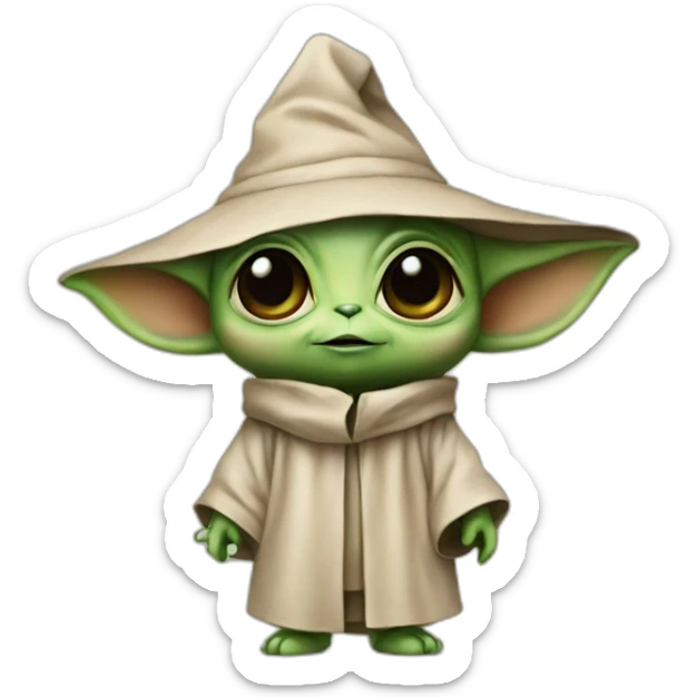 cutie alien whole body similar to baby yoda with a college mortarboard sticker