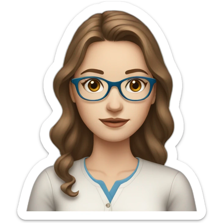 young white woman, brown hair, blue eyes, wearing glasses, drawing on an ipad sticker