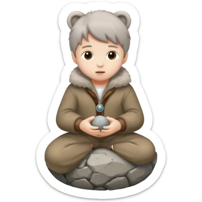 a full body of kid wearing fur clothing, playing stone



















 sticker